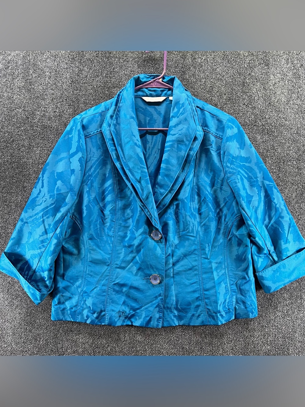 Erin London 2-Button Blazer Womens XL Blue Teal Zebra Print Wired Collar Lined